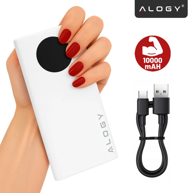PowerBank 10000mAh z Technologią PD 120W, Szybkie Ładowanie PowerDelivery, Porty 2x USB-A i 1x USB-C, Wysoka Moc i Kompaktowy Design, Alogy TurboCharge™ – Biały