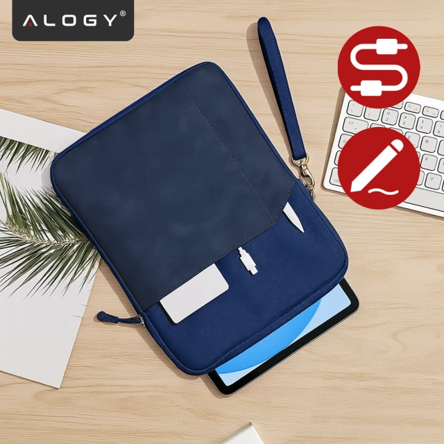 Torba Wsuwka Uniwersalna na tablet 9.7–10.8" z Smyczką i Kieszonką, Ochronna, Wodoodporna, Miękkie Wnętrze Alogy SleeveBag™ – Etui do iPad, Samsung, Lenovo, Xiaomi, Granatowy