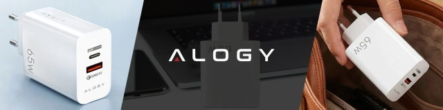 Ładowarka sieciowa USB-A + USB-C – szybkie ładowanie QC 3.0 i PD 33W 65W, kompaktowa, uniwersalna do telefonu i laptopa – Alogy GaN PowerCharge™ Biała