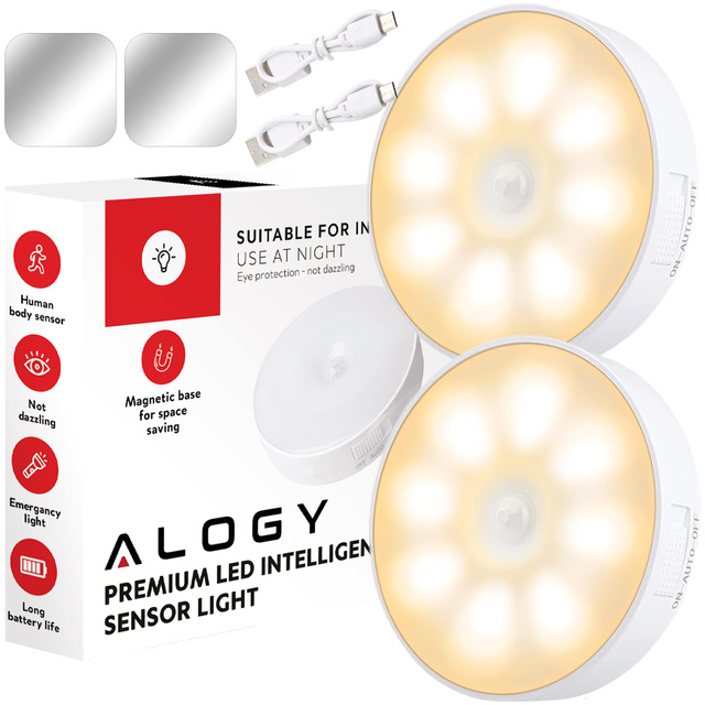 2x Alogy Lampka LED z czujnikiem ruchu Sensor Light Bezprzewodowa lampa nocna oświetlenie meblowe Światło ciepłe