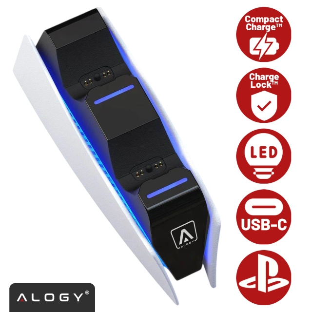 Alogy Podwójna stacja dokująca ładująca do kontrolera Pada do PlayStation 5 PS5 do 2 Padów Biała