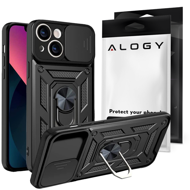 Alogy 360 Hybrid Set 6w1 Etui do iPhone 15 Pro Obudowa Case +2x szkło na ekran i obiektyw + Ring pancerne czarno-przezroczyste