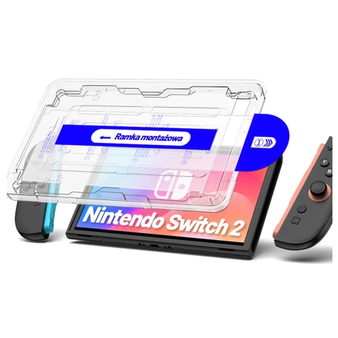 Szkło hartowane do Nintendo Switch 2 2025 ochronne szkiełko na ekran 9H Alogy EasyShield™️ z ramką montażową