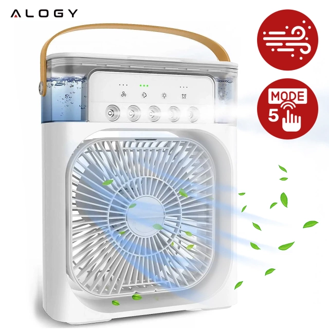 Wentylator Alogy DeskBreeze™ wiatrak biurkowy 3w1 stojący mały cyrkulator z nawilżaczem powietrza timerem i podświetleniem LED 4800mAh USB-C