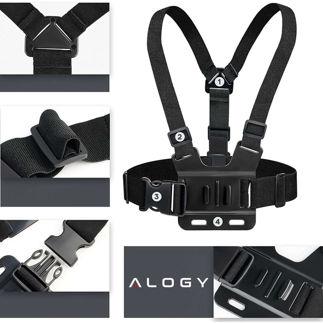 Alogy Regulowane szelki uchwyt na klatkę do GoPro Hero 10/9/8/7/6/5