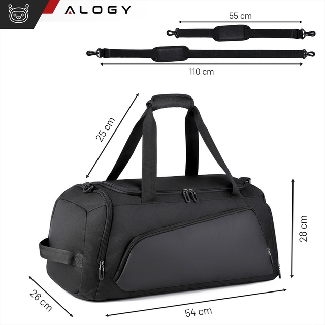 Alogy Torba sportowa treningowa na ramię męska damska na siłownie podróżna materiałowa termiczna pojemna 40l Czarna