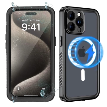 Alogy Etui do Apple iPhone 15 Pro Pancerne 360 case do Mag Safe wodoodporne Armor IP68 czarne