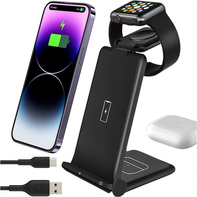 Ładowarka indukcyjna do iPHONE, APPLE WATCH, AIRPODS Alogy 3w1 QI stacja ładowania stojak 15W