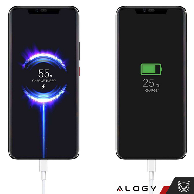 Kabel USB - USB-C typ C Alogy mocny szybki 67W 6A PD 1M przewód do ładowarki Blue Label Biały