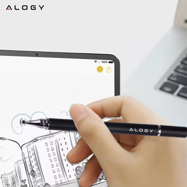 Alogy Rysik dotykowy 2w1 do ekranu telefonu tabletu z długopisem pojemnościowy Czarny