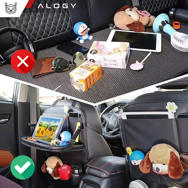 Alogy 2x Organizer samochodowy na przedni fotel siedzenie samochodu auta na tablet zabawki napoje Czarny