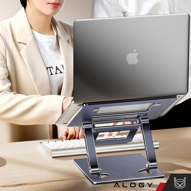 Alogy Uchwyt na laptop 17" Macbook tablet telefon stojak 2w1 podstawka składany regulowany aluminiowy na biurko Grafitowy