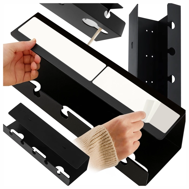 Organizer na Kable 2w1 Pod Biurko i na Ścianę, 40 cm, z Paskiem Klejącym utrzymanie porządku na biurku, Alogy CableHold™ – Czarny