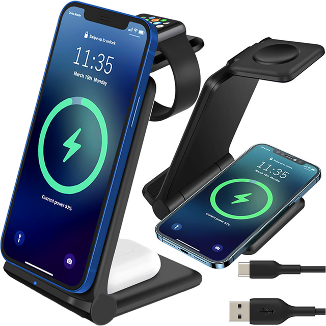 Ładowarka indukcyjna do iPHONE, APPLE WATCH, AIRPODS Alogy 3w1 QI stacja ładowania stojak 15W