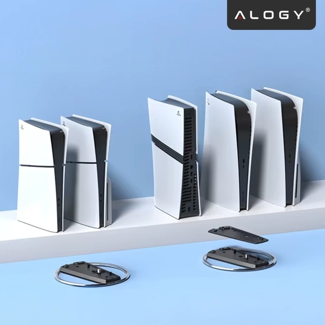Stojak pionowy do PlayStation 5 PS5 / Slim / Pro – stabilna metalowa podstawa chłodząca, antypoślizgowa, poprawia cyrkulację powietrza – Alogy SteelStand™