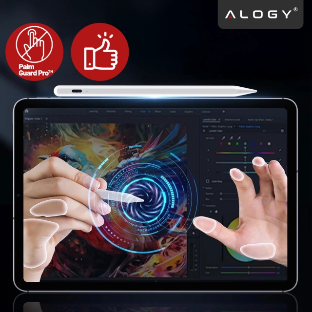 Rysik do Apple iPad Alogy Pencil z funkcją Palm Rejection Tilt Magnetyczny USB-C + zapasowa końcówka Biały