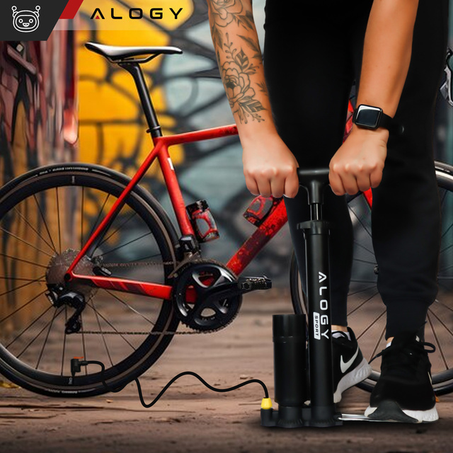 Alogy Pompka rowerowa 160psi z manometrem z uchwytem ręczna przenośna Czarna