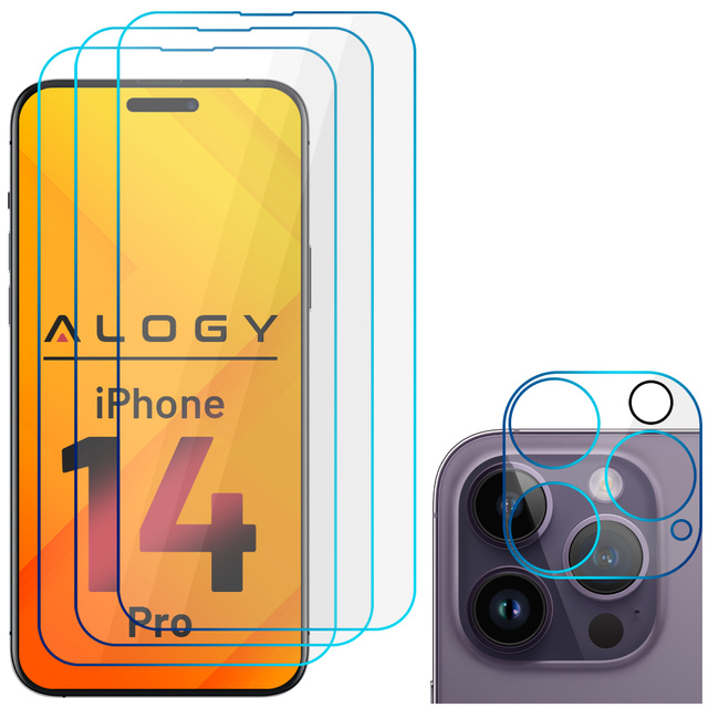 3x Szkło hartowane na ekran 9h + Szkło na obiektyw  Alogy Glass Pack do Apple iPhone 14 Pro