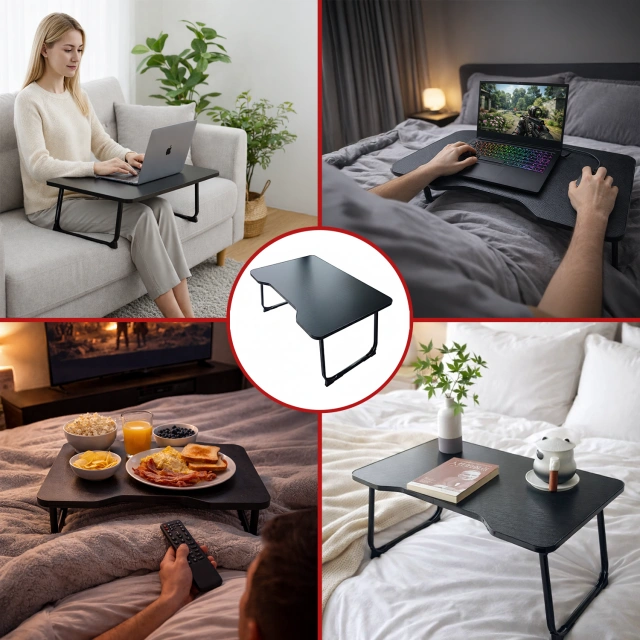 Stolik składany gamingowy 60×40 cm – biurko na laptopa z powierzchnią Carbon, lekki i przenośny, stabilna konstrukcja do domu i grania – Alogy CarbonDesk™ Czarny