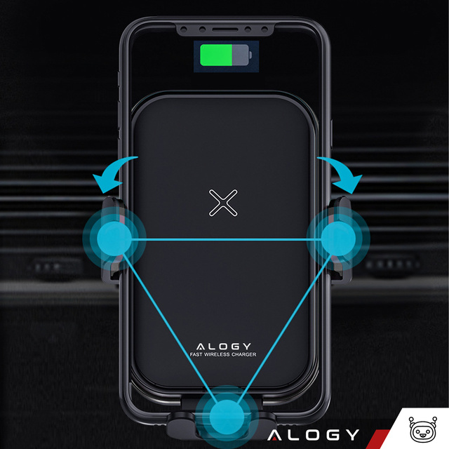 Alogy Uchwyt samochodowy Fast Wireless Charging Car Holder z Ładowarką Qi indukcyjną 15W do auta na kratkę