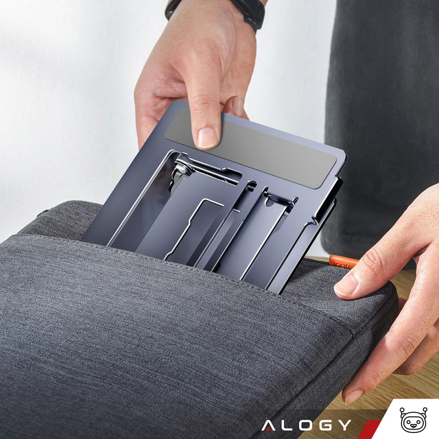 Alogy Uchwyt na laptop 17" Macbook tablet telefon stojak 2w1 podstawka składany regulowany aluminiowy na biurko Grafitowy