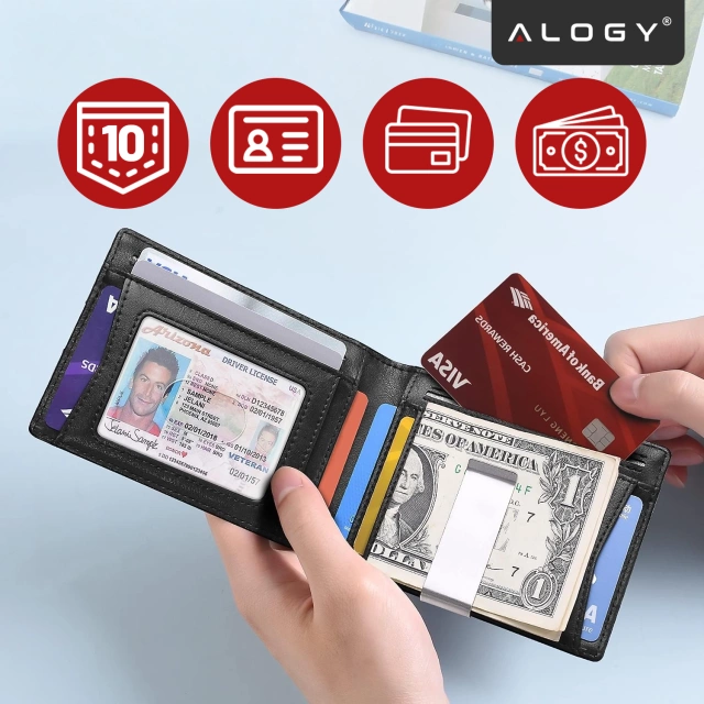 Portfel RFID Etui ochronne blokujące sygnał na karty dokumenty Alogy Small męski damski Wallet Czarny