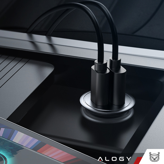Alogy Car Ładowarka samochodowa USB QC 3.0 18W + USB C PD 30W szybka mocna do telefonu czarna