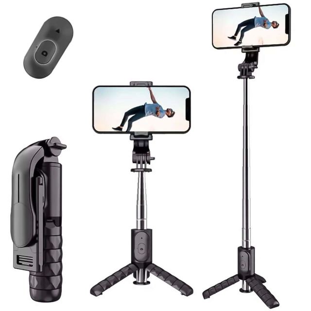 Alogy Selfie stick Tripod Bluetooth uchwyt do telefonu kijek statyw Czarny