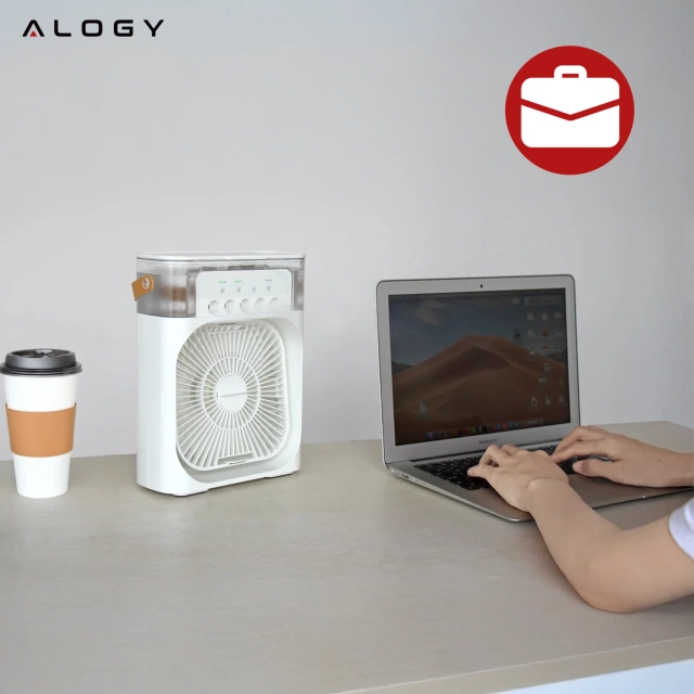 Wentylator Alogy DeskBreeze™ wiatrak biurkowy 3w1 stojący mały cyrkulator z nawilżaczem powietrza timerem i podświetleniem LED 4800mAh USB-C