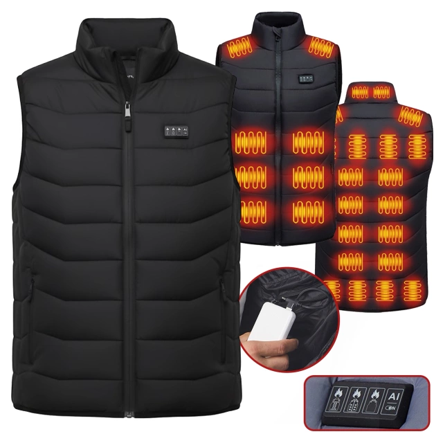 Kamizelka grzewcza z 28 strefami – 4-stopniowa regulacja temperatury, zasilanie USB, idealna na zimę i aktywności outdoor – Alogy ThermoVest™ Czarna (M)