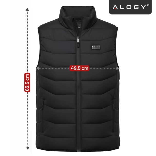 Kamizelka grzewcza z 28 strefami – 4-stopniowa regulacja temperatury, zasilanie USB, idealna na zimę i aktywności outdoor – Alogy ThermoVest™ Czarna (M)