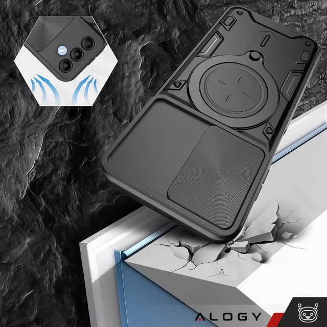 Etui do Samsung Galaxy S25+ Plus pancerne Slide Case Ring obudowa ochrona aparatu Alogy CamGuard Pro czarne