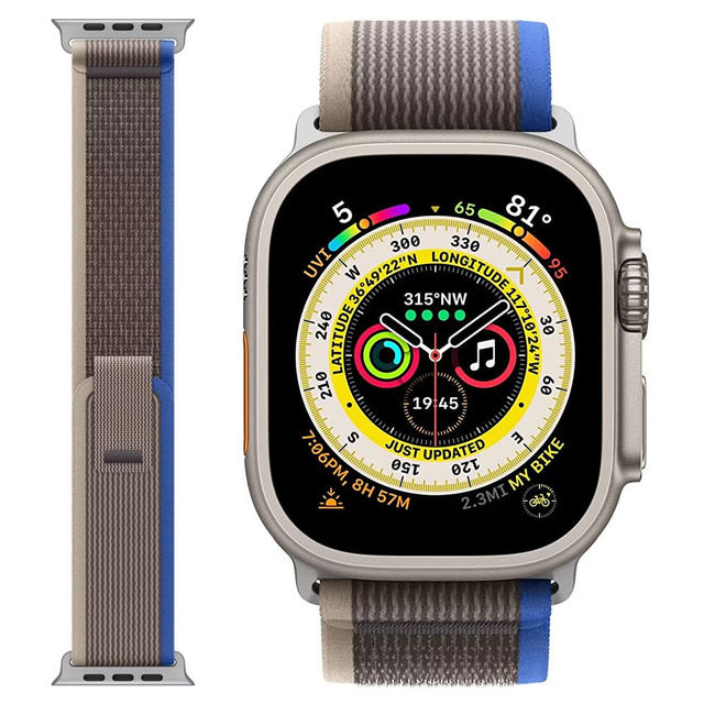 Alogy Pasek nylonowy Sport Strap na rzep do Apple Watch 1/2/3/4/5/6/7/8/SE (38/40/41mm) Niebiesko-szary