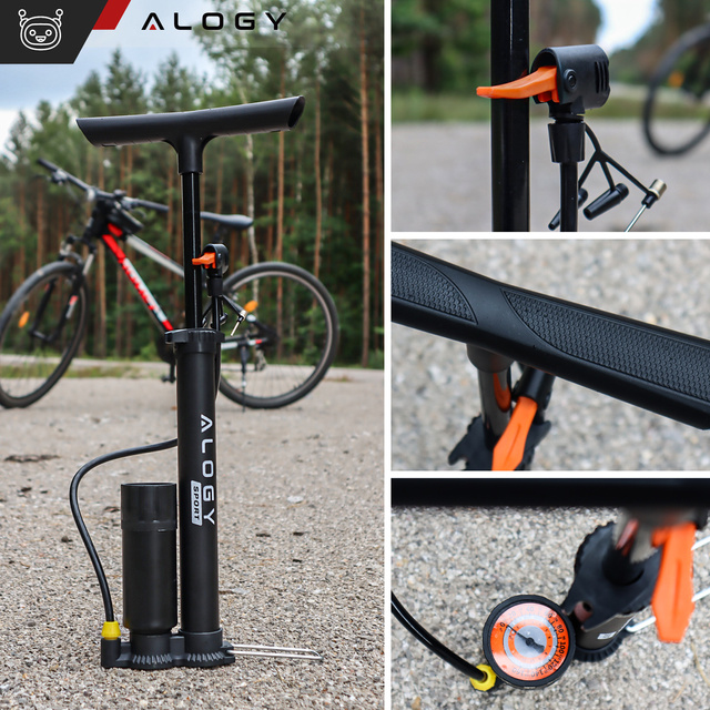 Alogy Pompka rowerowa 160psi z manometrem z uchwytem ręczna przenośna Czarna