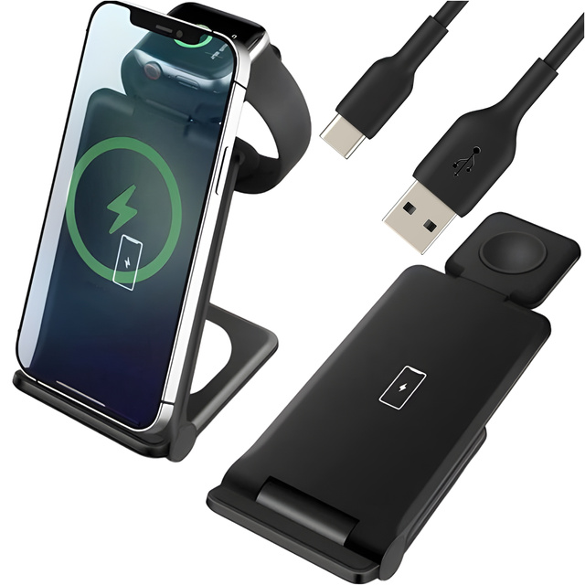 Ładowarka indukcyjna do iPHONE, APPLE WATCH, AIRPODS Alogy 3w1 QI stacja ładowania stojak 15W