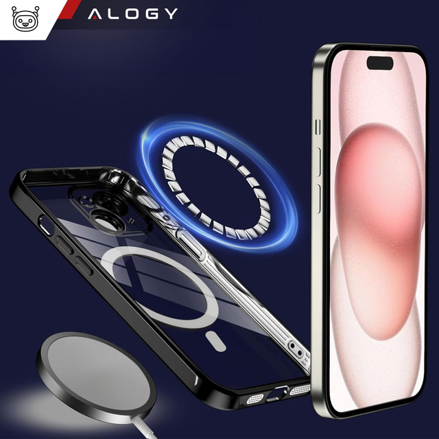 Alogy Etui do iPhone 15 Plus MagSafe Case Glamour Luxury Ring obudowa Czarne przezroczyste