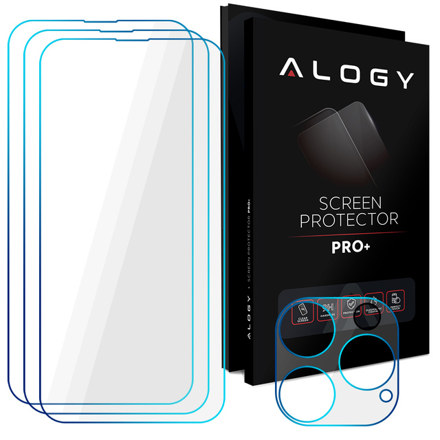 3x Szkło hartowane na ekran 9h + Szkło na obiektyw  Alogy Glass Pack do Apple iPhone 14 Pro