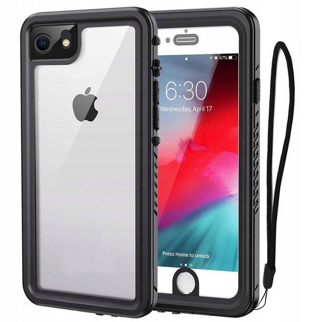 Alogy Etui wodoodporne do Apple iPhone 7/8/SE 2022/2020 360 Pancerne Armor IP68 ze smyczką Czarne