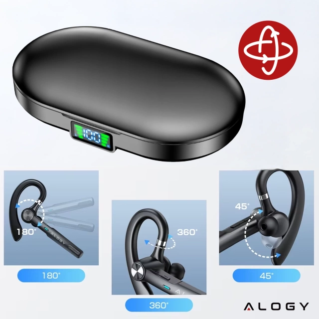 Słuchawka bezprzewodowa do rozmów Bluetooth zestaw słuchawkowy z etui ładującym G1 Alogy Czarna