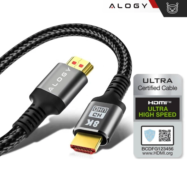 2x Kabel HDMI 2.1 Alogy 5m 4K 8K PREMIUM MIEDŹ ULTRA High Speed 60Hz 48GBps Czarny