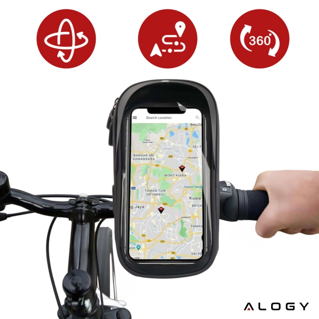 Alogy Etui torba wodoodporna rowerowa sakwa na rower na telefon 6.4 cali uchwyt na kierownicę 0.5L czarna