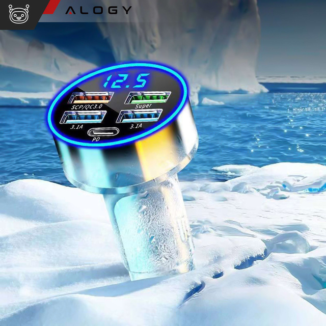 Alogy Car Ładowarka samochodowa 4x USB QC 3.0 + USB C PD 20W LED szybka mocna 250W czarna