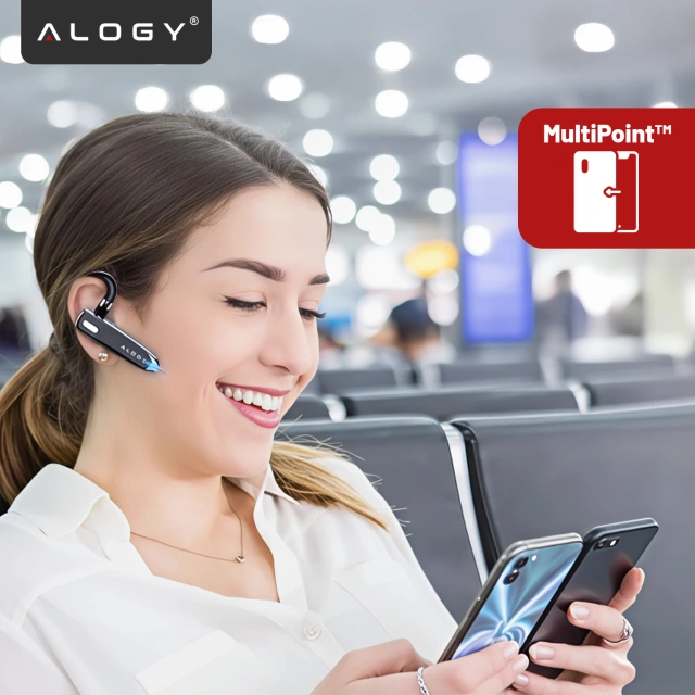Słuchawka Bluetooth do rozmów – bezprzewodowa, Bluetooth 5.1, do 12h rozmów, z etui ładującym, lekka i wygodna dla kierowcy – Alogy DriveTalk™ Czarna