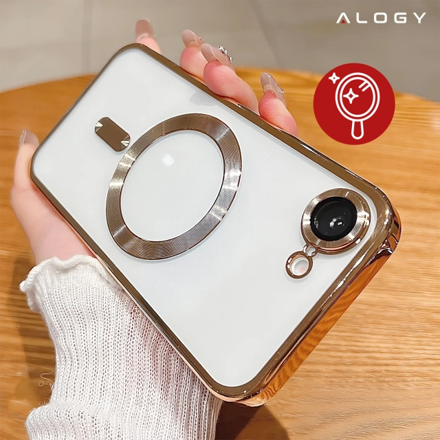 Etui do Apple iPhone 16e Alogy LuxeShield™️ Glamour Luxury Ring obudowa do MagSafe z osłoną aparatów Złote