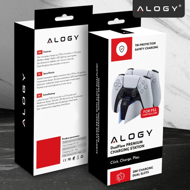Alogy Podwójna stacja dokująca ładująca do kontrolera Pada do PlayStation 5 PS5 do 2 Padów Biała