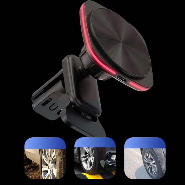 Alogy Uchwyt samochodowy na kratkę z ładowarką Mag Safe 15w do iPhone LED PD QC 3.0 do kratki wentylacyjnej auta czarny