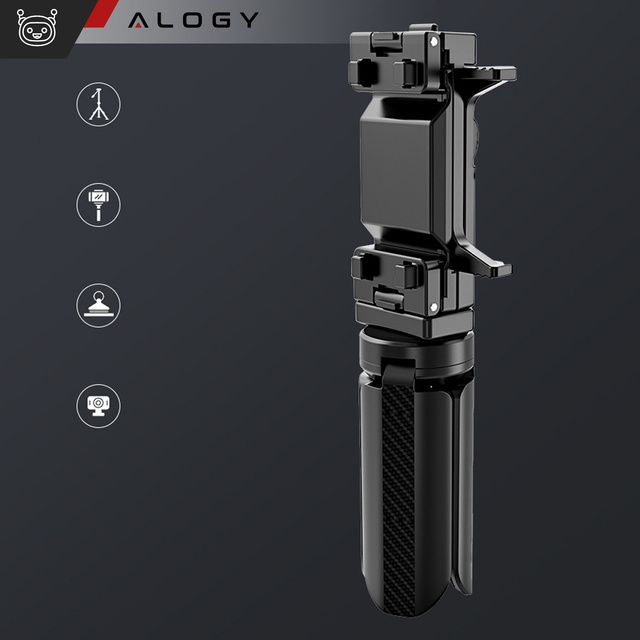 Alogy Uchwyt mini statyw na telefon aparat stojak podstawka regulowany obrotowy 360 Tripod selfie do zdjęć Czarny