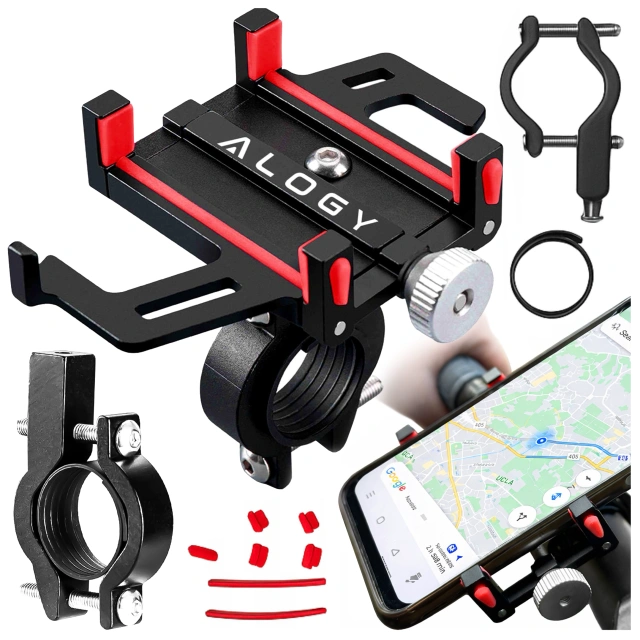 Alogy Uchwyt rowerowy Bike Phone Holder do telefonu 55-95mm na kierownicę na rower hulajnogę motor Czarny