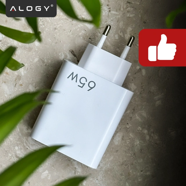 Ładowarka sieciowa USB-A + USB-C – szybkie ładowanie QC 3.0 i PD 33W 65W, kompaktowa, uniwersalna do telefonu i laptopa – Alogy GaN PowerCharge™ Biała