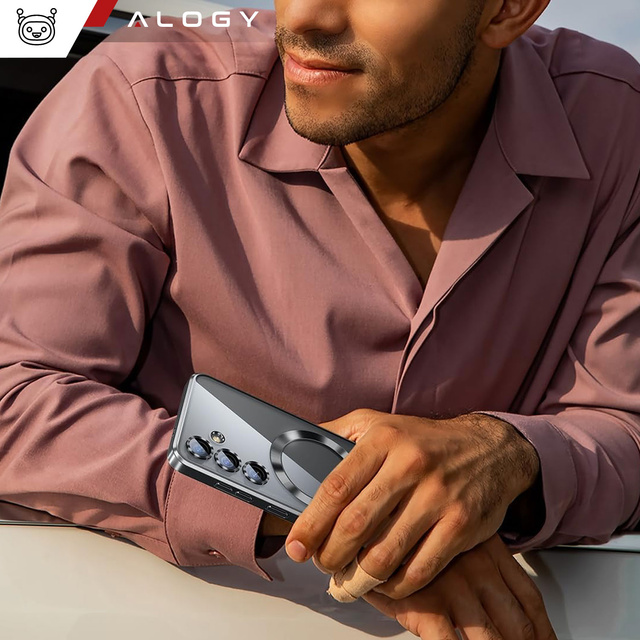 Alogy Etui na telefon do Samsung Galaxy S24+ Plus Mag Safe Case Glamour Case Ring obudowa Czarne przezroczyste